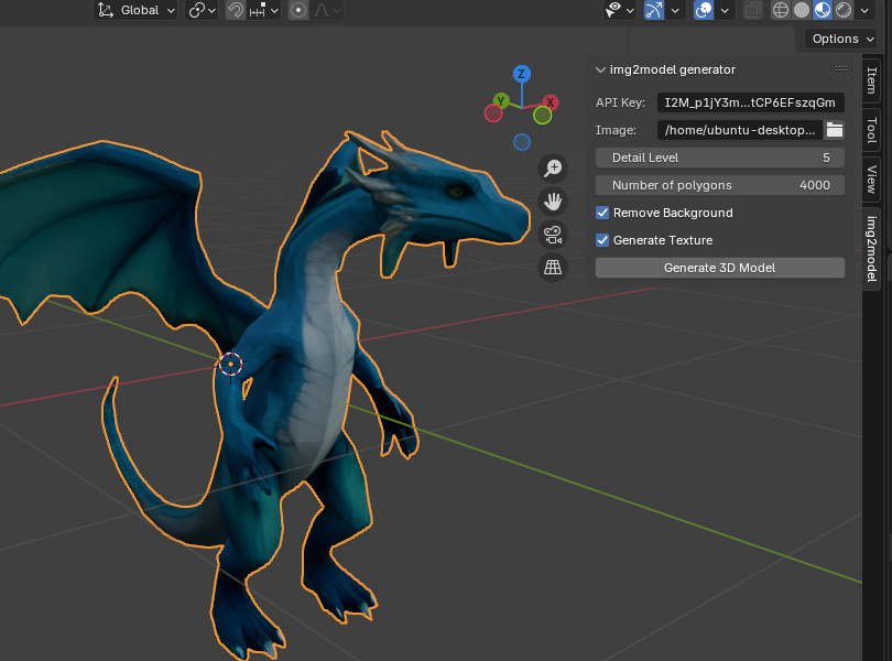 Screenshot of generating a mesh from a picture in the free Blender plugin